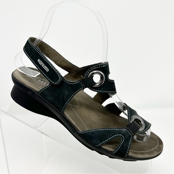 Mephisto Parfolia Black Leather Slingback Comfort Wedge Sandals Size 36 - Picture 1 of 15